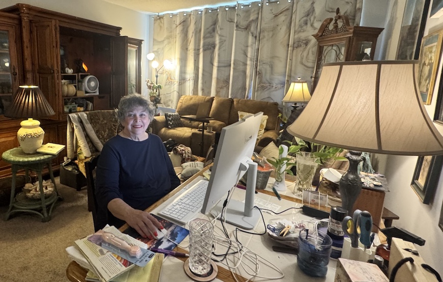 Vicki Armel, who was diagnosed ADHD at 77, is seated in her home office.