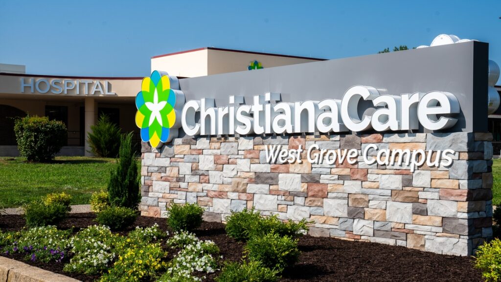 a hospital entrance sign reads ChristianaCare West Grove Campus