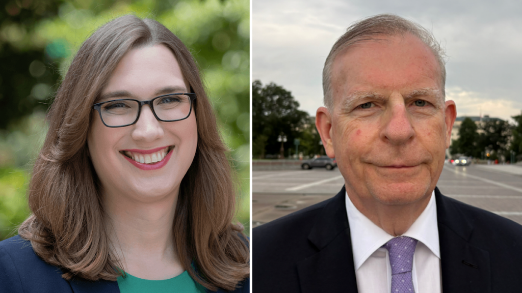 delaware-us-house-election-2026-sarah-mcbride-joe-arminio Side-by-side photos of U.S. Rep. Sarah McBride and Joe Arminio