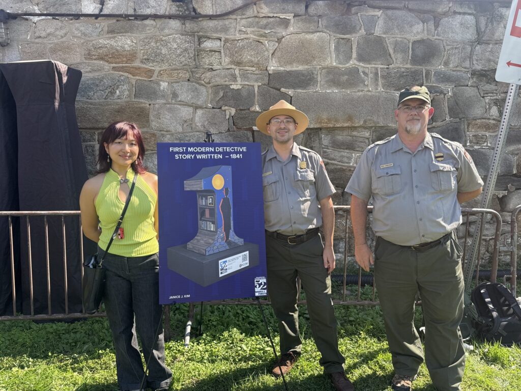 first-modern-detective-bp-102926 Artist Janice J. Kim (left) and Independence National Historical Park Rangers Benjamin Eckert (middle) and Mike Carbonaro