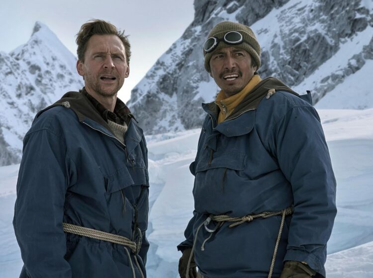 Tom Hiddleston & Genden Phuntsok in a scene from the film Tenzing