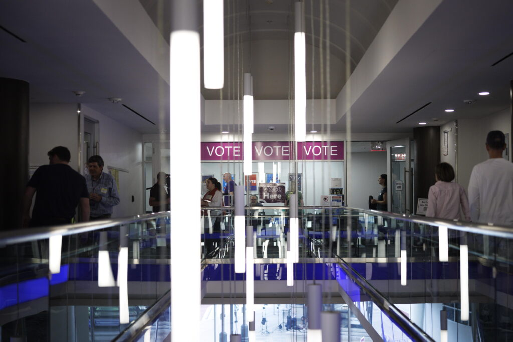 Residents line up to cast their early-voting ballots in Arlington, Virginia, on September 18, 2026.