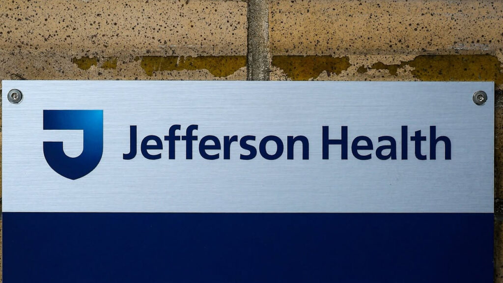 jefferson-health-file A placard sign for Jefferson Health