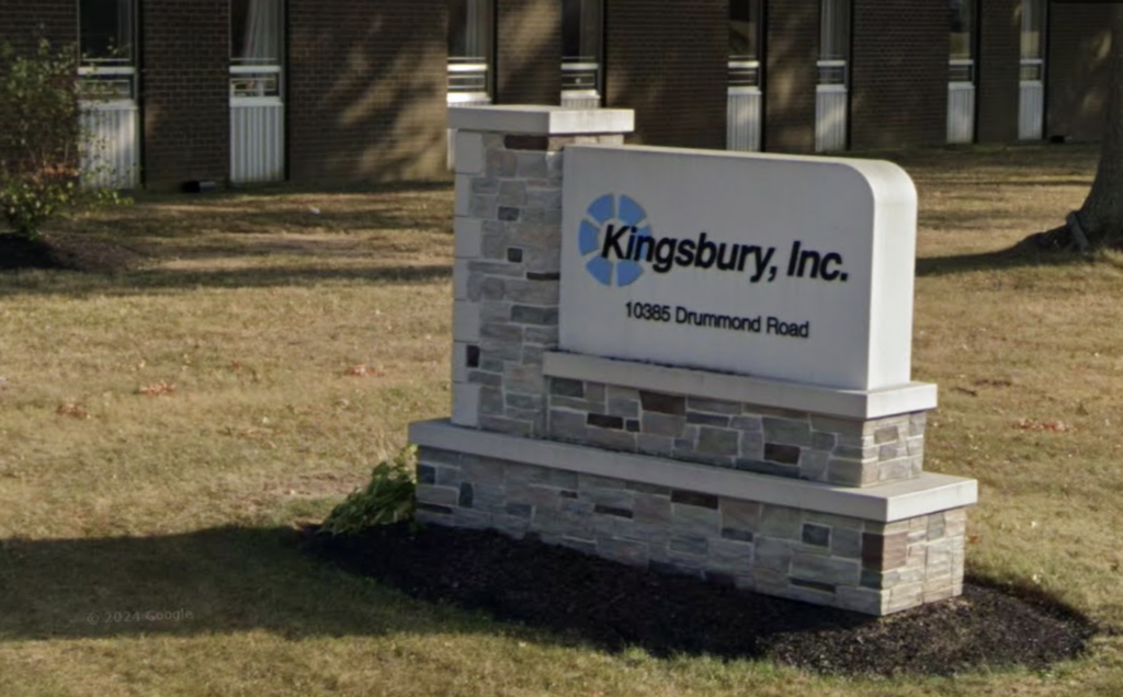 kingsbury-inc-2026-10-06 A sign sits in front of Kingsbury's headquarters in an industrial section of Northeast Philadelphia.