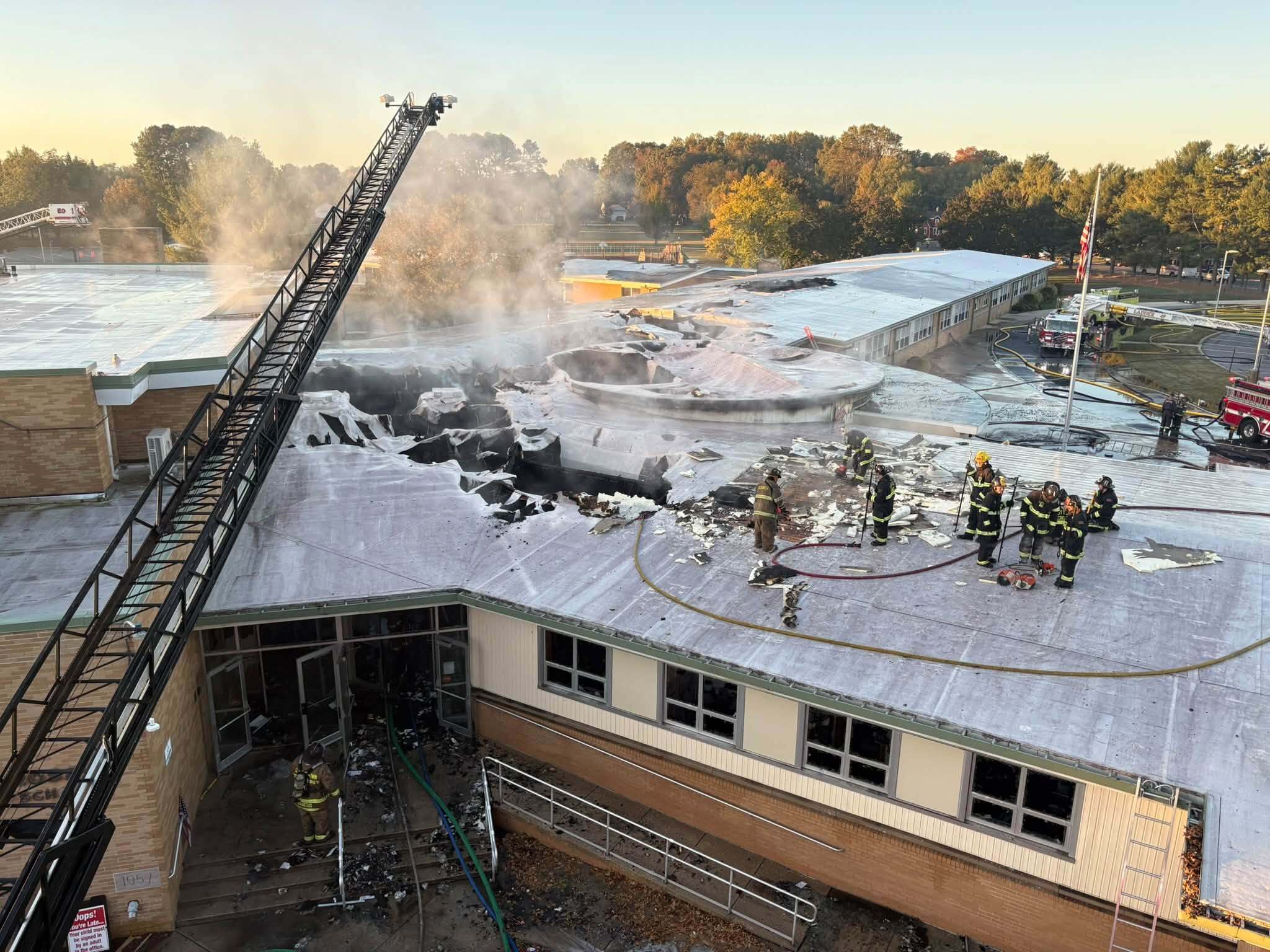 Crews respond to a fire at Lulu M. Ross Elementary School