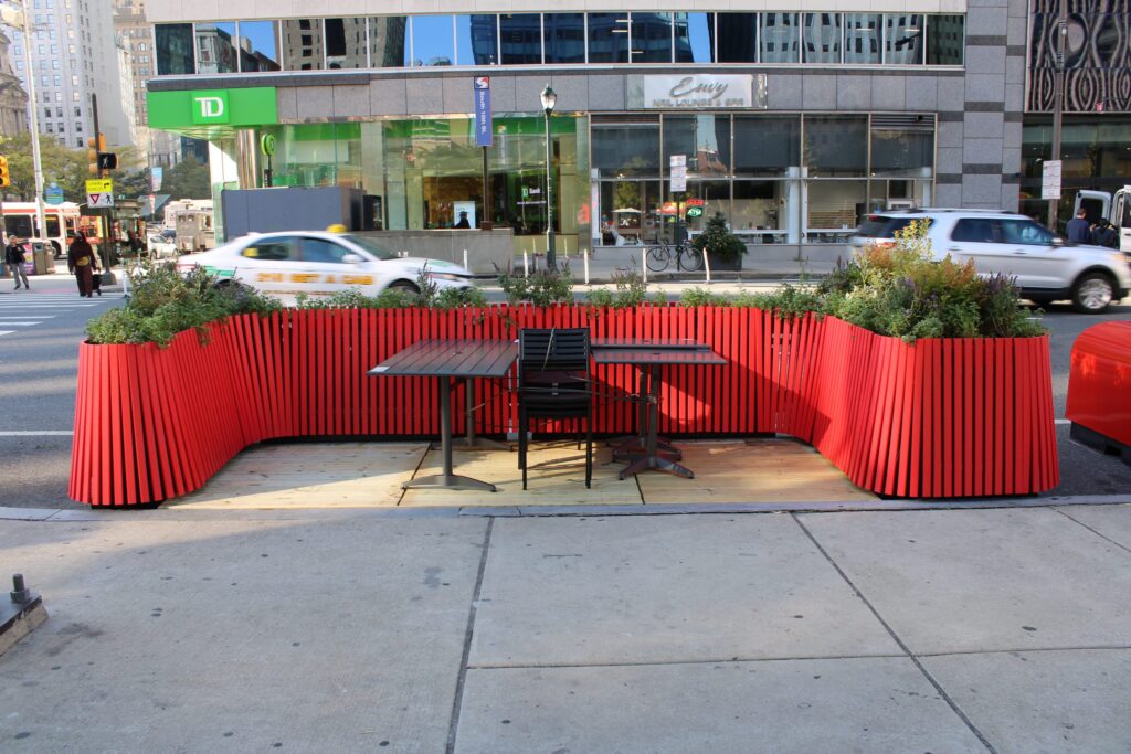 philadelphia-streetery-bp-100826 A streetery prototype outside LOVE Park in Philadelphia