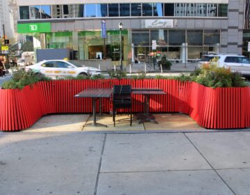 A streetery prototype outside LOVE Park in Philadelphia