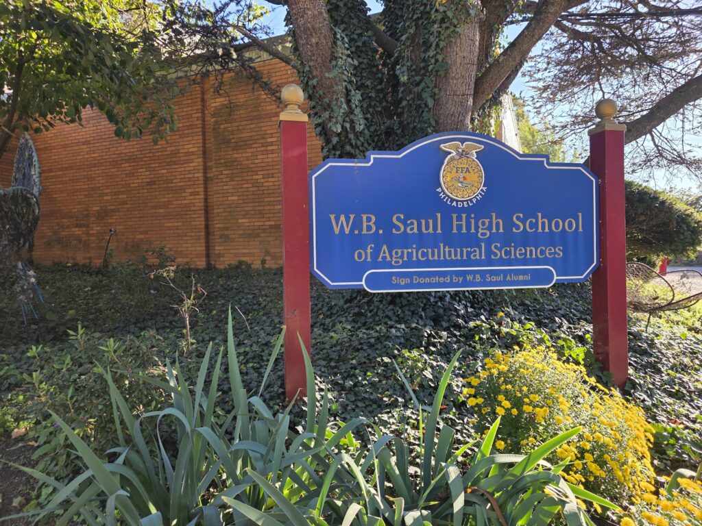 wb-saul-2026-10-28-3 A large blue sign sits outside at W. B. Saul High School.