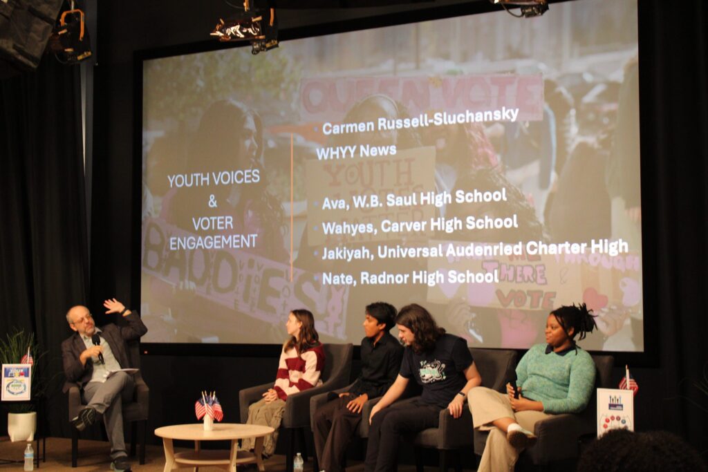 Student panelists and WHYY reporter Carmen Russell-Sluchansky